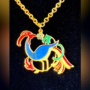 Vintage Enamel Peacock Necklace
